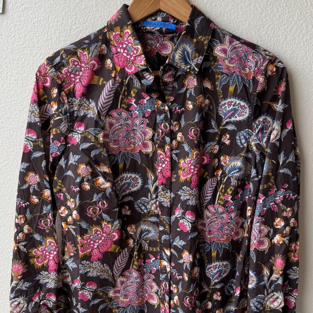 J. McLaughlin baroque floral print button up shirt